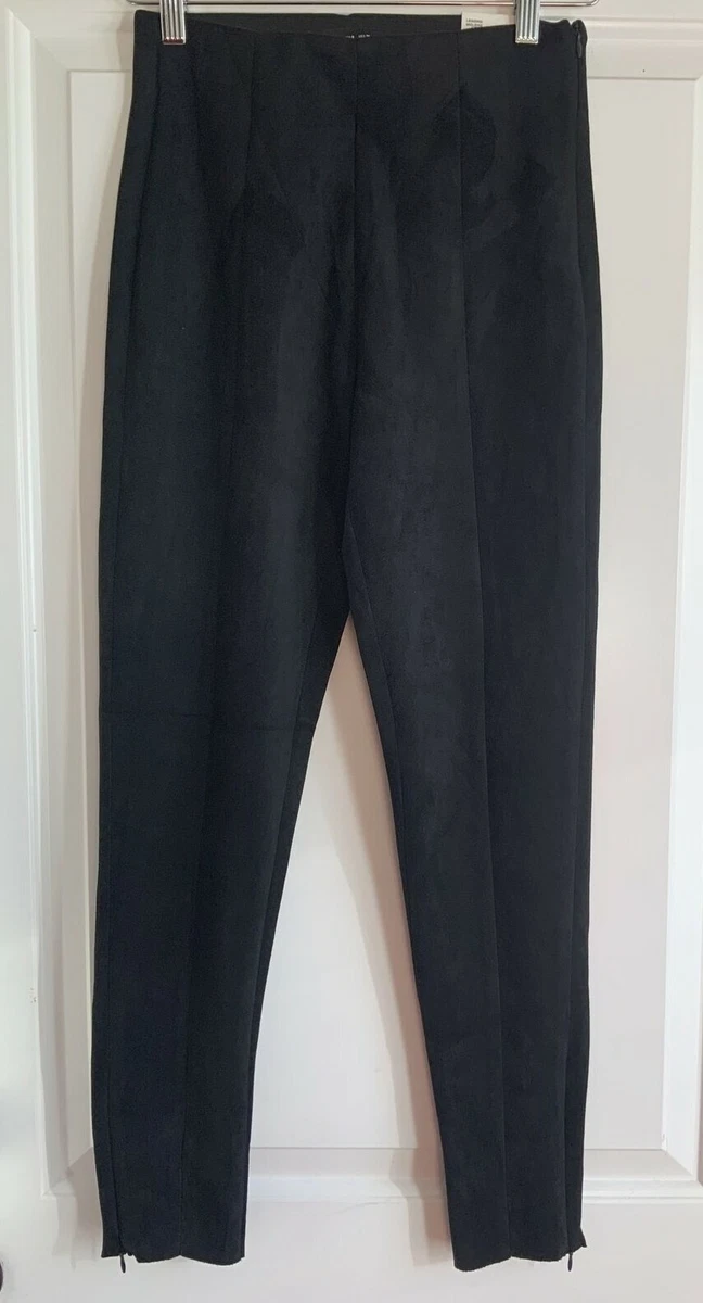 ZARA Black FAUX SUEDE LEGGINGS MID-RISE Elastic Waist Small