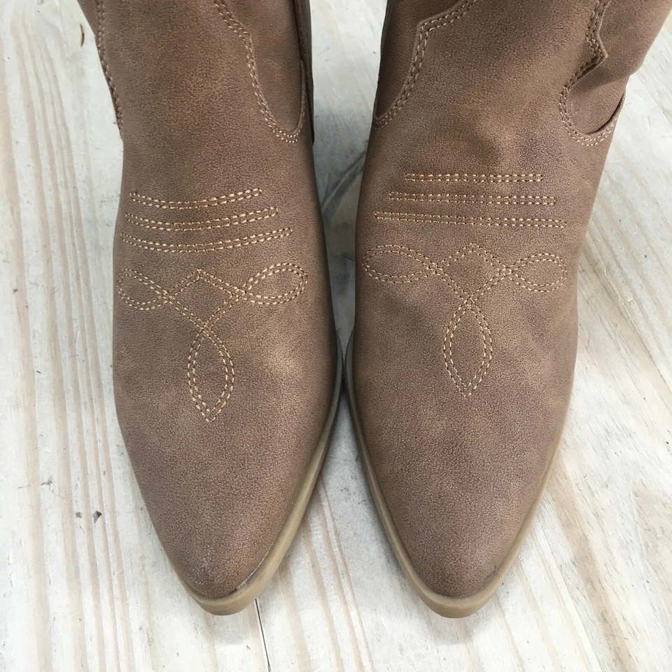 Botas Rachel Zoe para mujer 8M Rocky Pull On Western Tacones Botín Marrón Imitación Cuero Foto 4 de 4