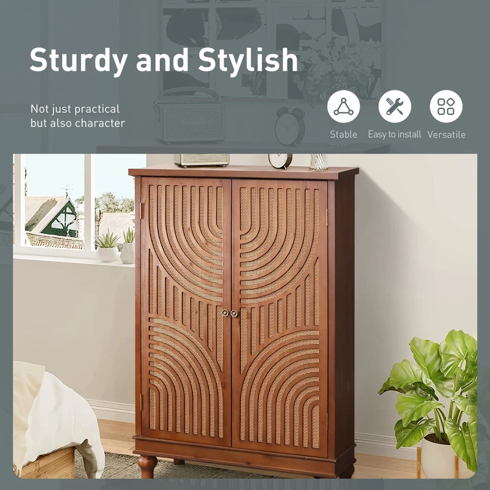 47'' Tall Cabinet Rattan Sideboard Storage Cabinet Accent Cabinet with 2 Doors - Image 3 of 4