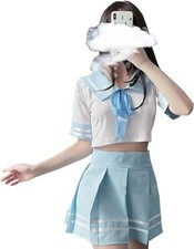 Womens School Girl Cosplay Lingerie Sailor Suit Costume Outfit Skirt Light Blue