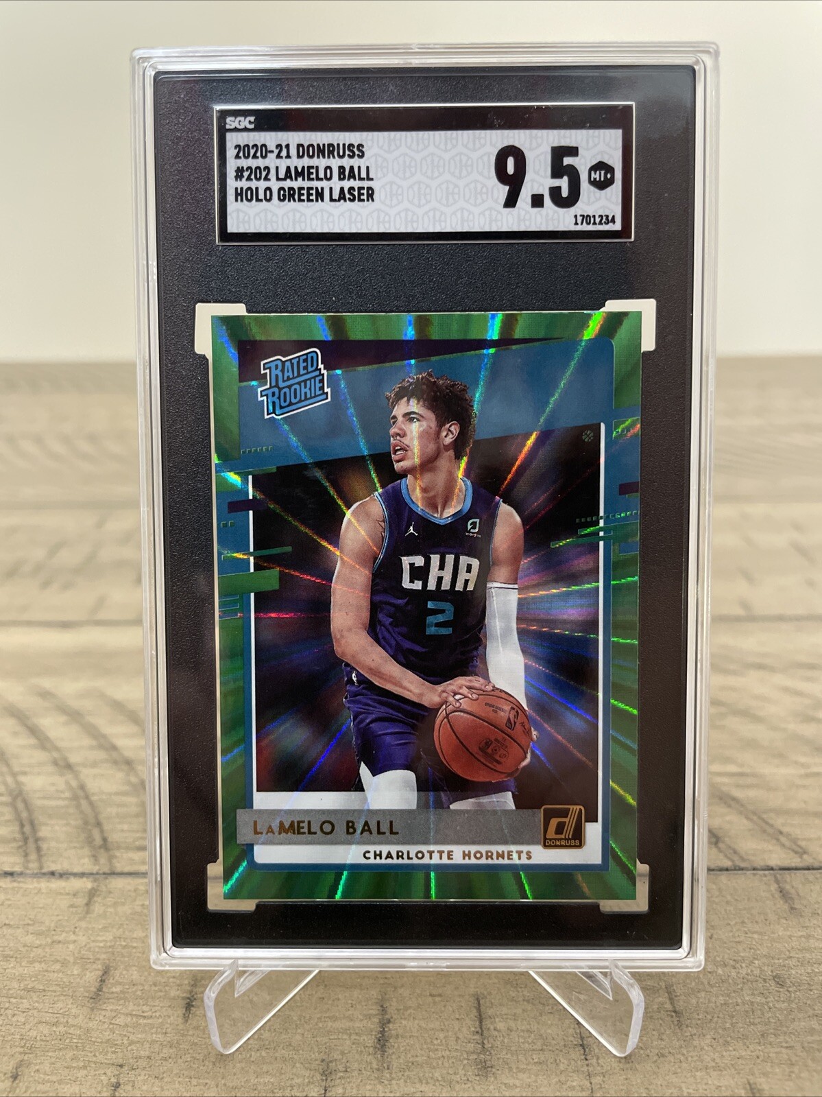 2020-21 Panini Donruss Rated Rookies Green Laser Lamelo Ball #202 SGC 9.5 Mint+