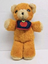1975 Fisher Price Freddy Teddy Squeaker Orange Vtg Plush Bear Apple Bib 12  