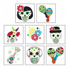 12 Day of the Dead Temporary Tattoos Dia De Los Muertos Birthday Party Bag Favor