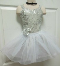 Silver sequin leotard Dress up costume Girls size small 4C-6C White organdy Skir