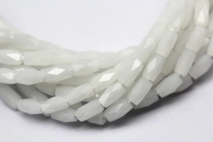 White Opaque Crystal Glass Faceted Rice Tube Beads 4x6mm 15.5" Strand - Image 1 of 4