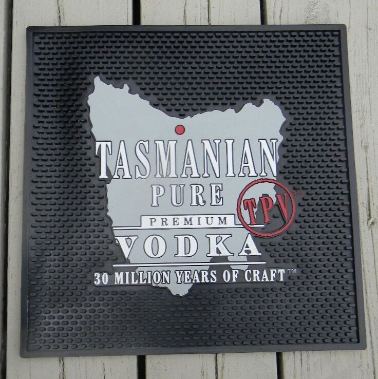 TASMANIAN PURE Vodka Man Cave Counter RUBBER Bar Mat 14 5/8” Square AUSTRALIA