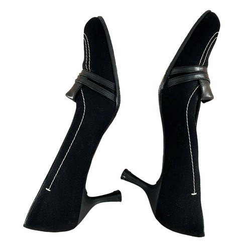 Stuart Weitzman Black Microfiber Kitten Heel Round Toe Pumps Size 5.5 M - Picture 4 of 7