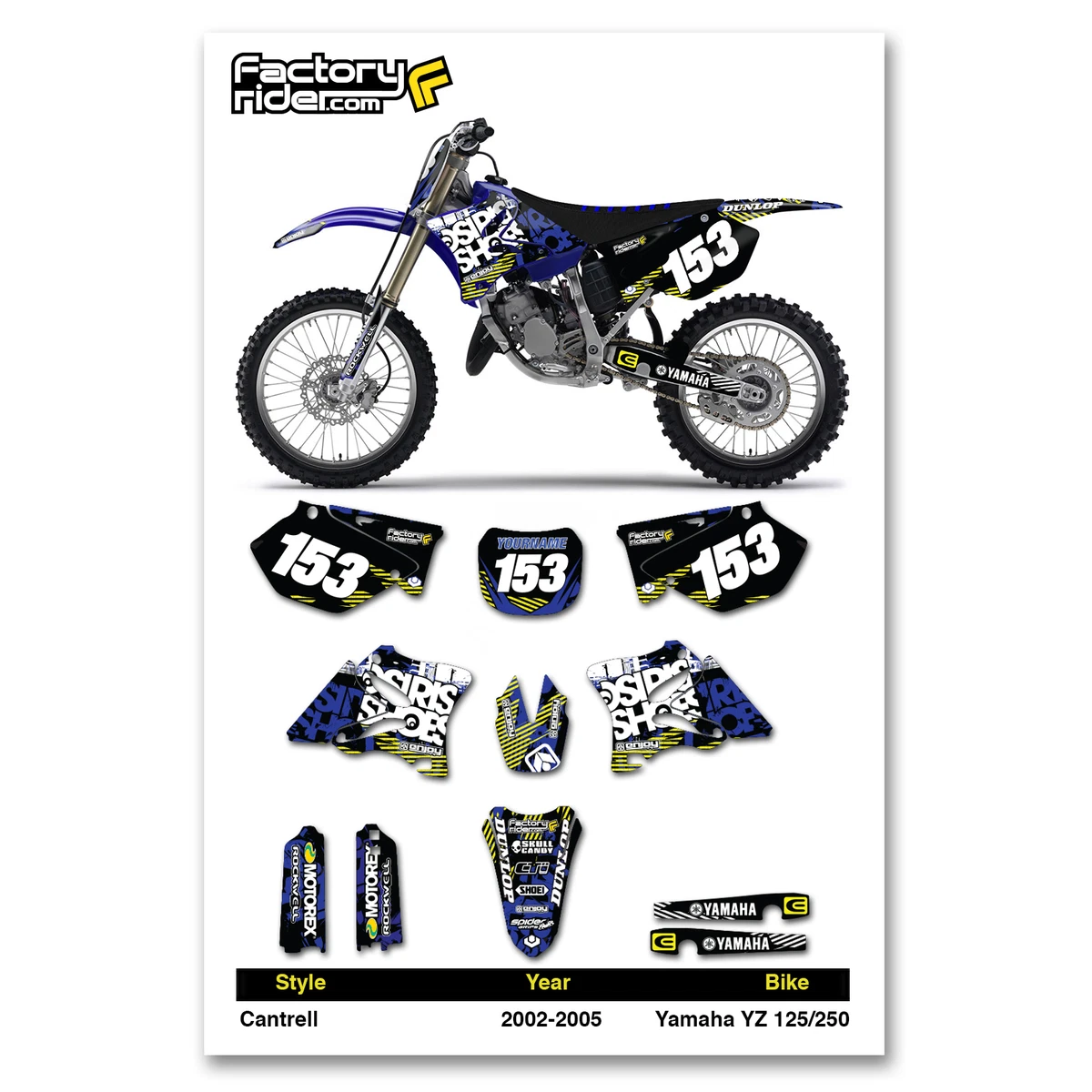 2002 2005 YAMAHA YZ 125 250 Cantrell Motocross Dirt Bike Graphics