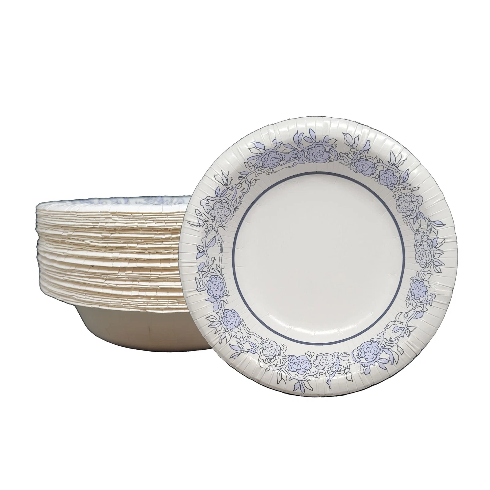 DHG Professional Blue Floral Paper Bowls, Pack of 42, 20oz Luxury Disposable