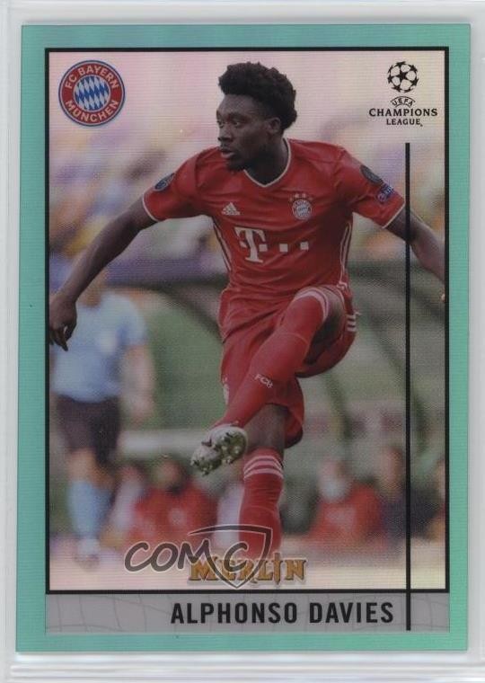 2020 Topps Merlin Collection Chrome UCL Aqua Refractor /199 Alphonso Davies 1o2