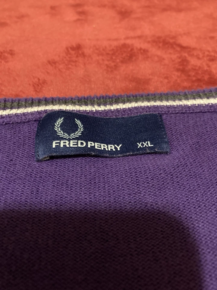 Fred Perry V-Neck Sweater Long Sleeve XXL Purple W/White & Grey Trim(24in Pit) - Image 3 of 4