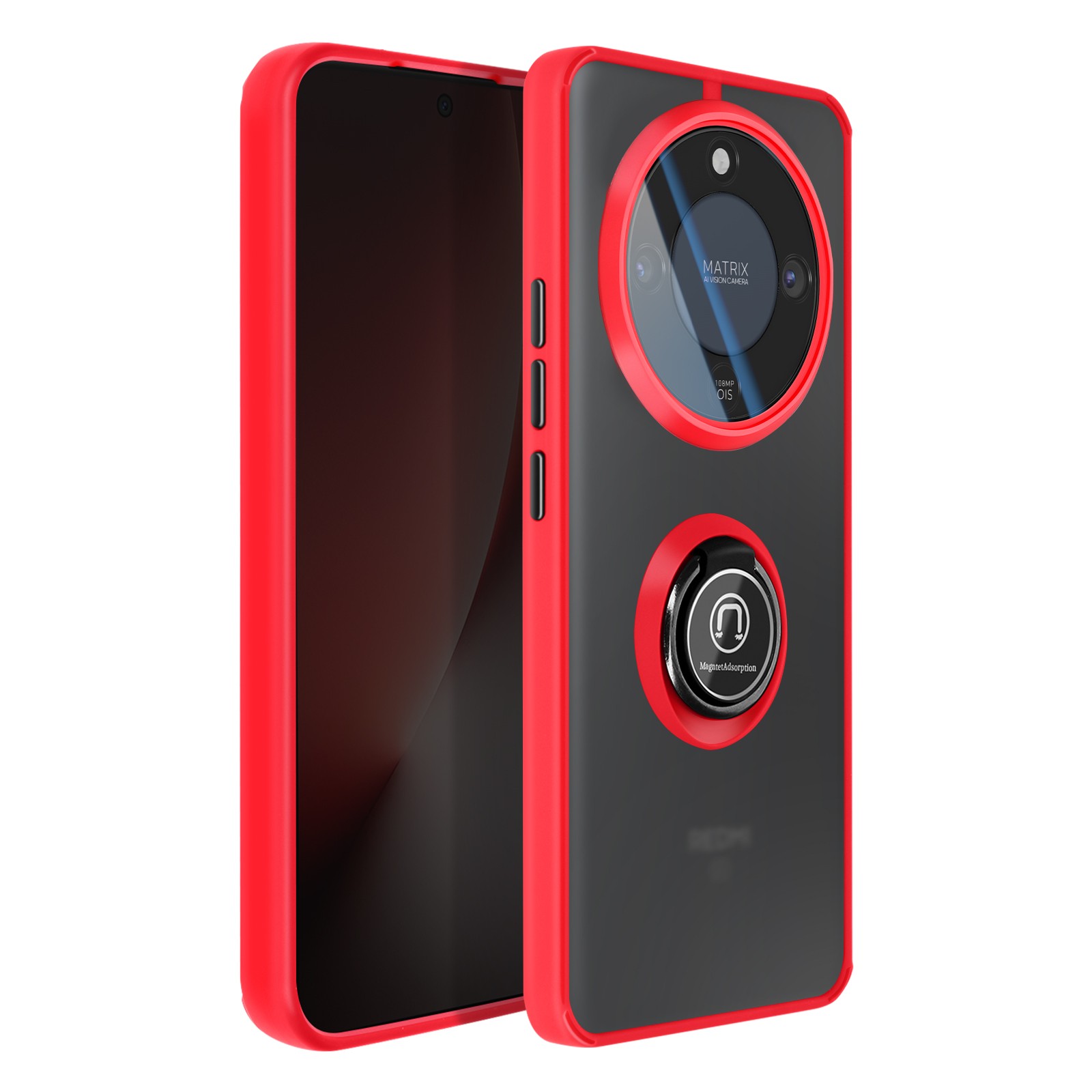 Coque Honor Magic 8 Lite antichoc rouge avec anneau rotatif et support magnétique