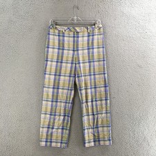 Ann Taylor Pants Womens 8P Petite Straight Zip Fly Plaid Cotton Blue Green