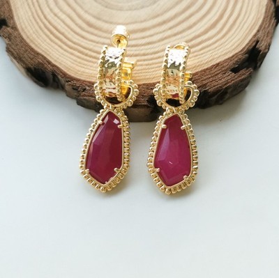 Alicia Bonnie Sera Red Agate Drop Earrings in Gold Authentic