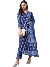 GoSriKi Women's Cotton Blend Floral Printed Straight Kurta with Pants  with ...