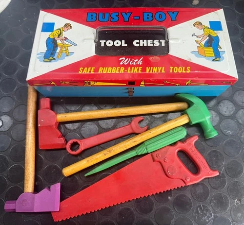 Vintage Original Ohio Art Busy Boy Tin Tool Box With Tools Tool Chest Bryan Ohio