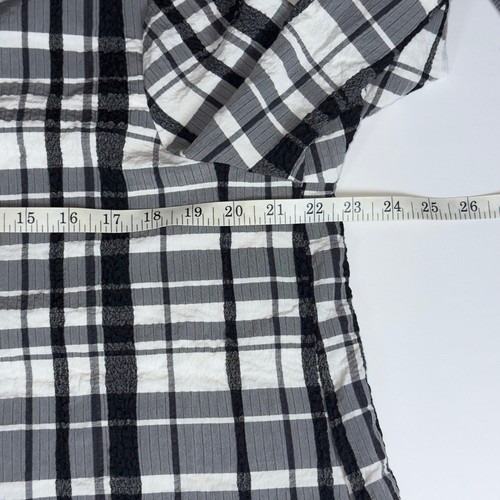 Ali Miles Art To Wear Button Down Plaid Crinkle Tunic Top Black White Size M - Picture 8 of 9