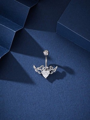Silver Winged Love Heart Belly Ring For Women One Size