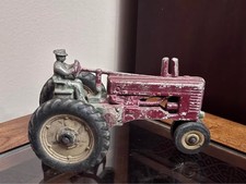 Vintage Cast Iron Toy Tractor w/ Driver Original Paint Farm Toy