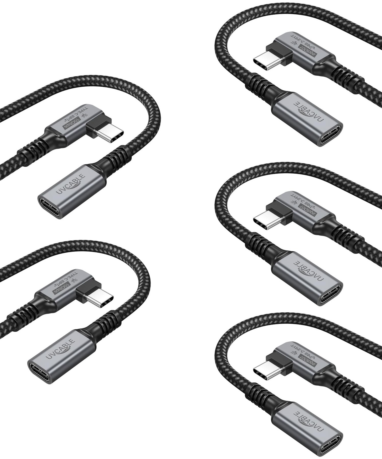USBC Extension Cable 6ft 5-Pack, Right Angle USB 3.2 Gen 2 100W Fast Charging...-image