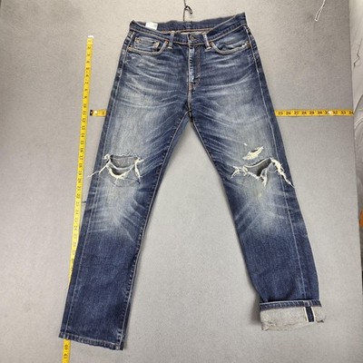 Levis 504 Jeans Mens Blue Selvedge Thrashed Whiskers Honeycomb Fits 30x30