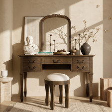 Vintage Makeup Vanity with Mirror and Stool