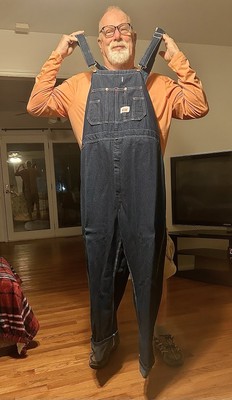 Round House Bib Overalls Men 52 x 32  Blue Dark Wash Vintage Made in USA