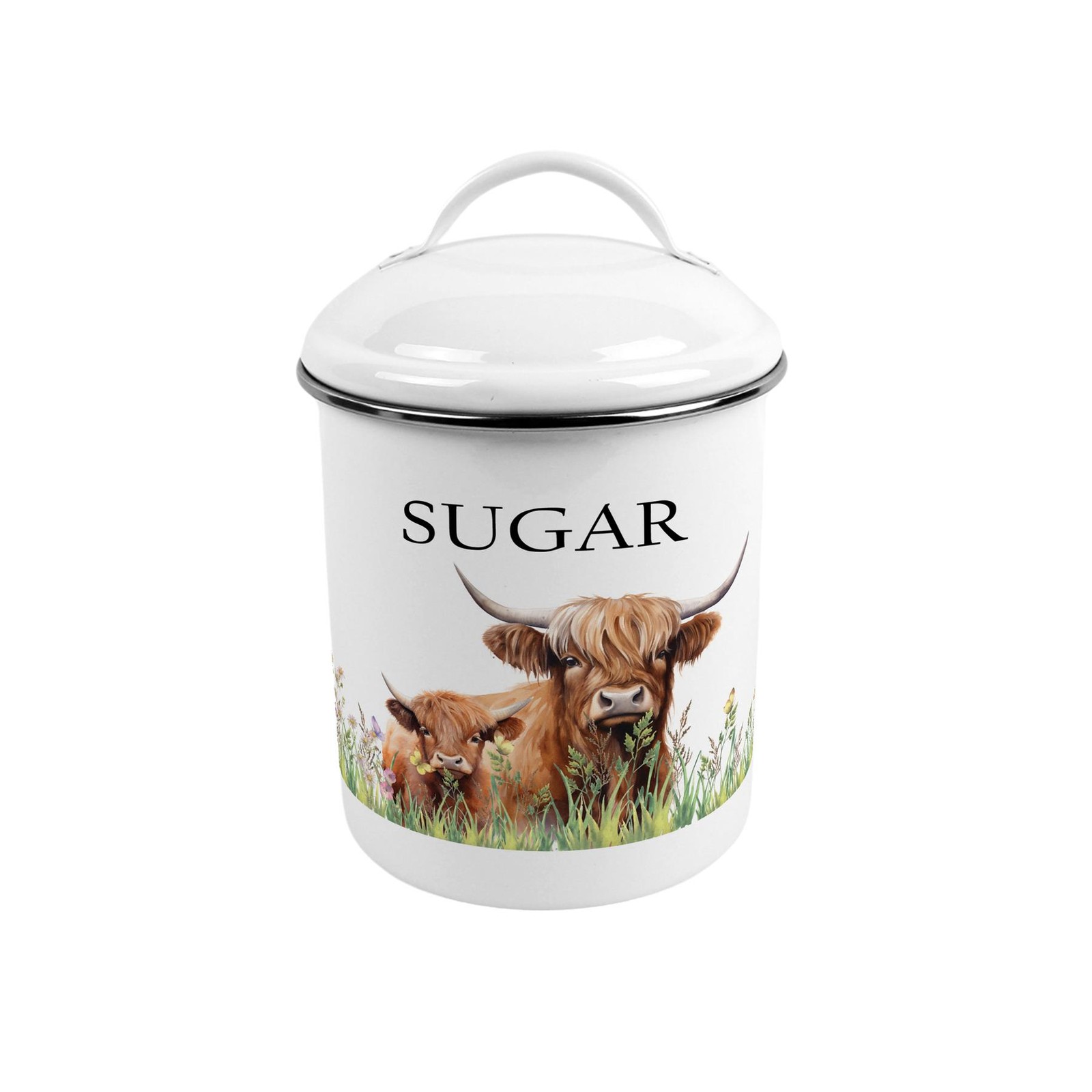 Highland Cow & Calf Metal Sugar Canister - Stylish Kitchen Storage Caddy Gift