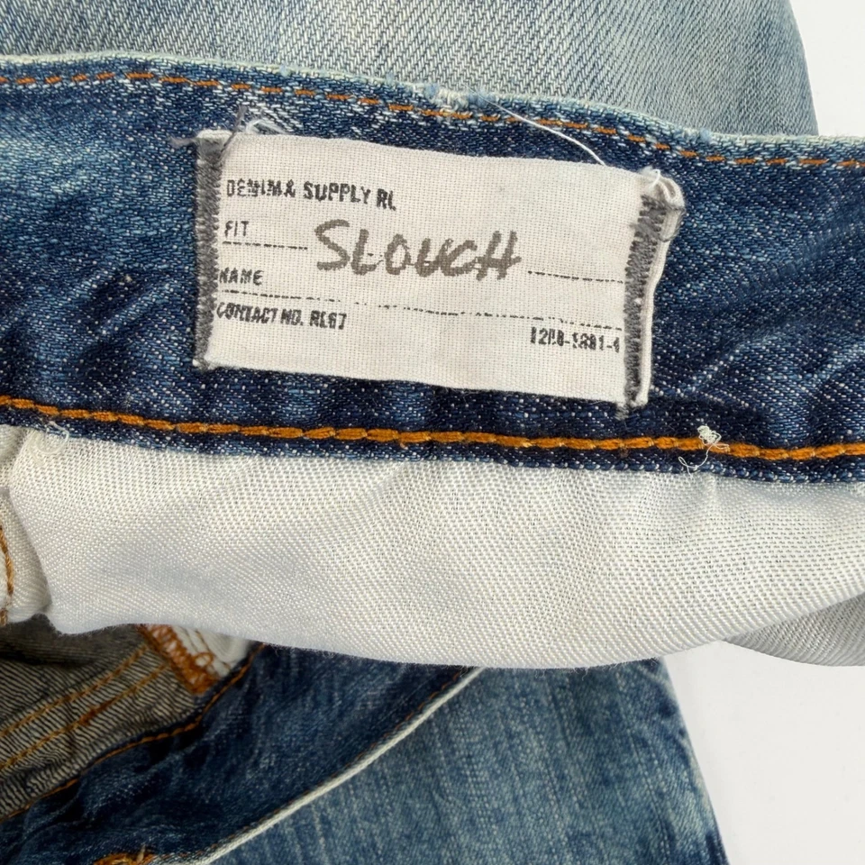 Jeans masculino 34x30 denim supply Ralph Lauren ajuste desleixado azul desgastado - Imagem 4 de 4