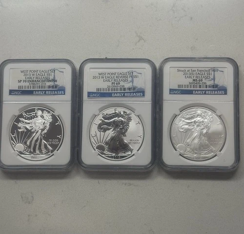 Lot of 3 NGC 2013-S  1oz Silver Eagle Early Release SP70 Reverse PF69 MS69 Nice!