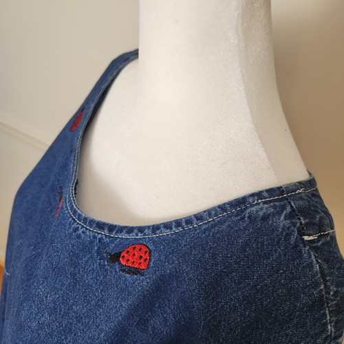 Vestido de mezclilla vintage años 90 Y2K talla para mujer maxi bordado Ladybug Cottagecore modesto - Imagen 8 de 12