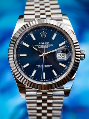 Rolex Datejust 41 Blue Stick Dial Fluted Bezel Jubilee Bracelet Ref 126334