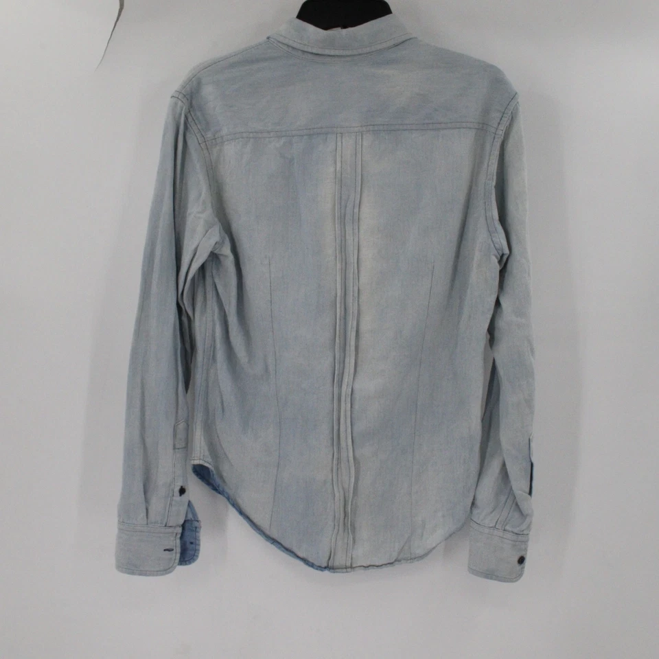 Band of Outsiders Shirt Mens 1 denim blue Button Down Long Sleeve faux pocket - Image 4 of 4