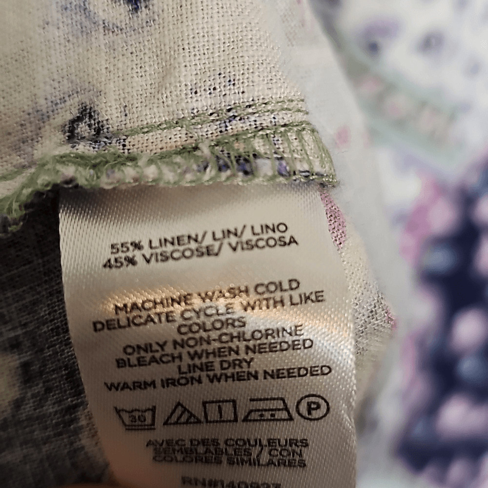 LOFT Multicolor Patchwork Blouse Linen Blend Peas… - image 7