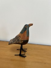 Carved Wooden Bird With Bound Wire Feet - beak slightly chipped