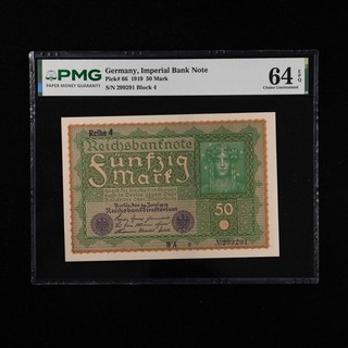 Billete de banco imperial de Alemania 1919 selección de 50 marcos #66 PMG 64 EPQ elección UNC