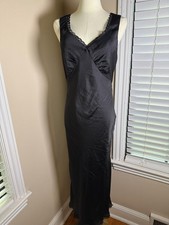 American Eagle Black Satin Lace Trim Slip Dress Maxi Sleeveless NWOT Size Small