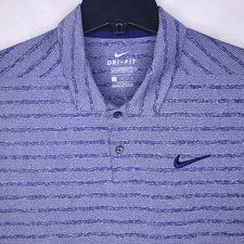 Nike Polo Shirt Mens Large Striped Blue Dri Fit Swoosh Standard Fit