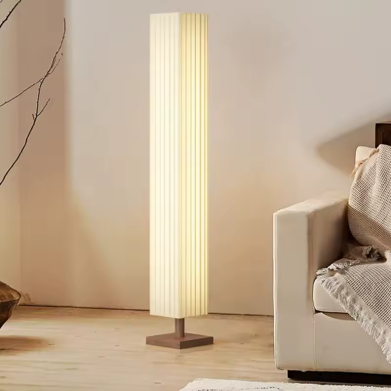 Lampadaire LED en bois noble et tissu texturé design minimaliste