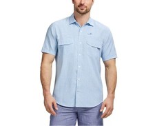 NEW Mens IZOD SALTWATER Short Sleeve SHIRT AZURE BLUE CHECK XL