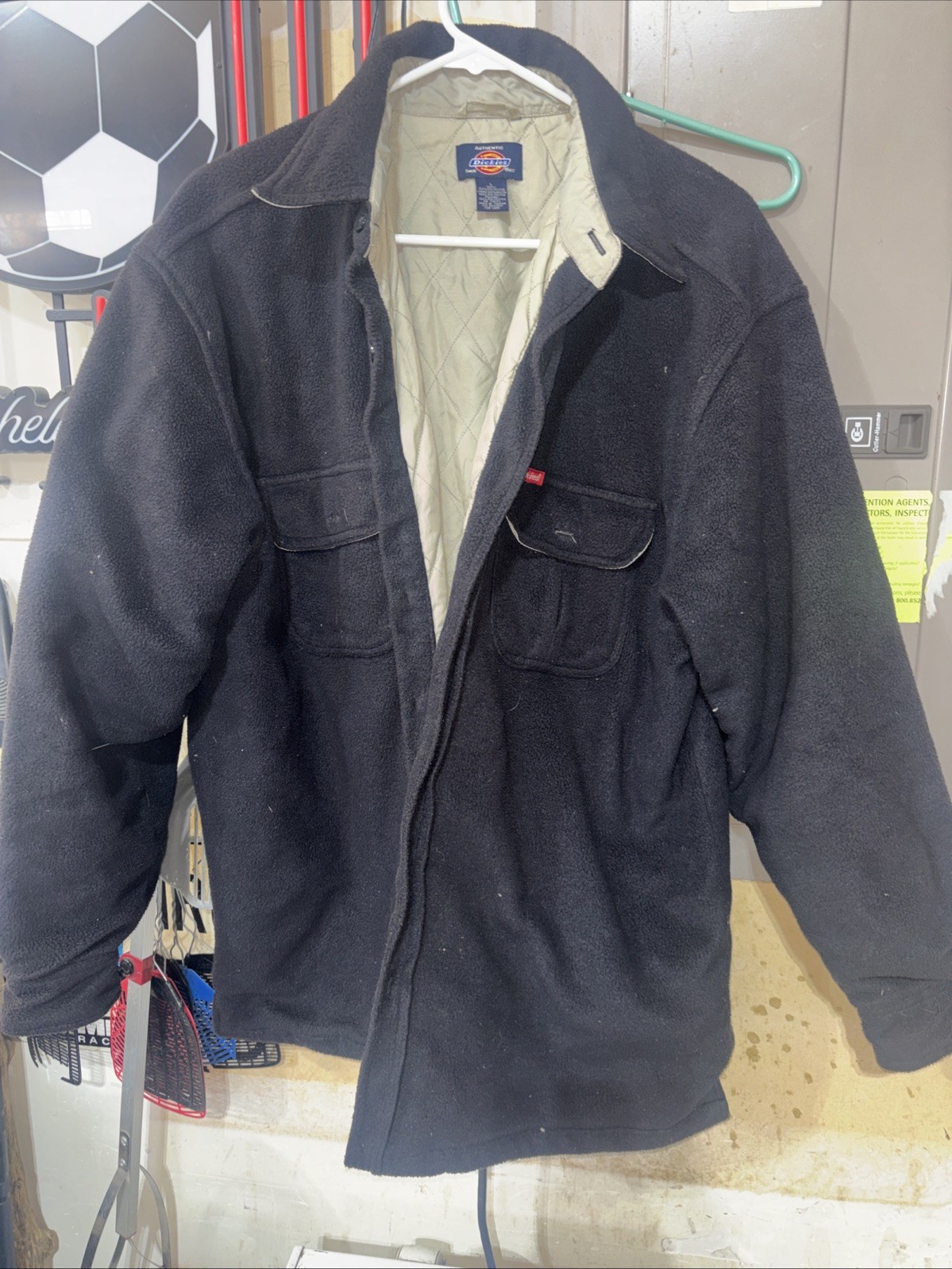 Authentic Dickies Sweat Jacket Gray Black L Double Lined Button Down Pockets