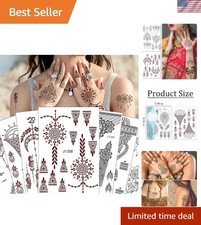 Versatile Henna Tattoo Stickers Kit - 12 Waterproof Sheets for Parties and Gifts