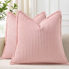 Corduroy Throw Pillow Covers 18x18 Set of 2 18" x 18" Pack of 2 Pink