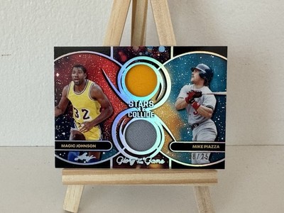 2025 Leaf Glory Game Stars Collide Magic Johnson Mike Piazza Game-Used Mem Card