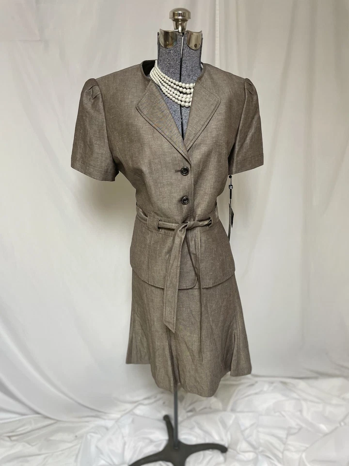 NUEVO Traje Falda Tahari ASL 12 Conjunto de Dos Piezas Lujoso Cinturón de Bonificación Mezcla de Lino $280 Foto 3 de 4