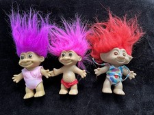 3 Vintage Troll Dolls Purple Pink Red Hair Including Jewel troll bathing suits