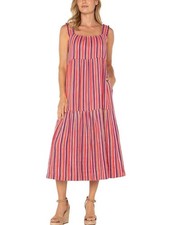 Women's Liverpool Los Angles Stripe Tiered Midi Sundress Multi Sleeveless XS