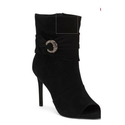 Vince Camuto Women's Size 9.5 Black Stiletto Open Toe Ankle Boots Suede Like