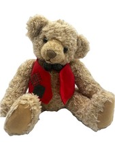 Hallmark Vintage Christmas Teddy Bear Plush Red Green Vest Holidays Approx 12"