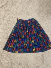 Vintage Multicolor Pleated Skirt Womens Medium Abstract Geometric Midi 80s